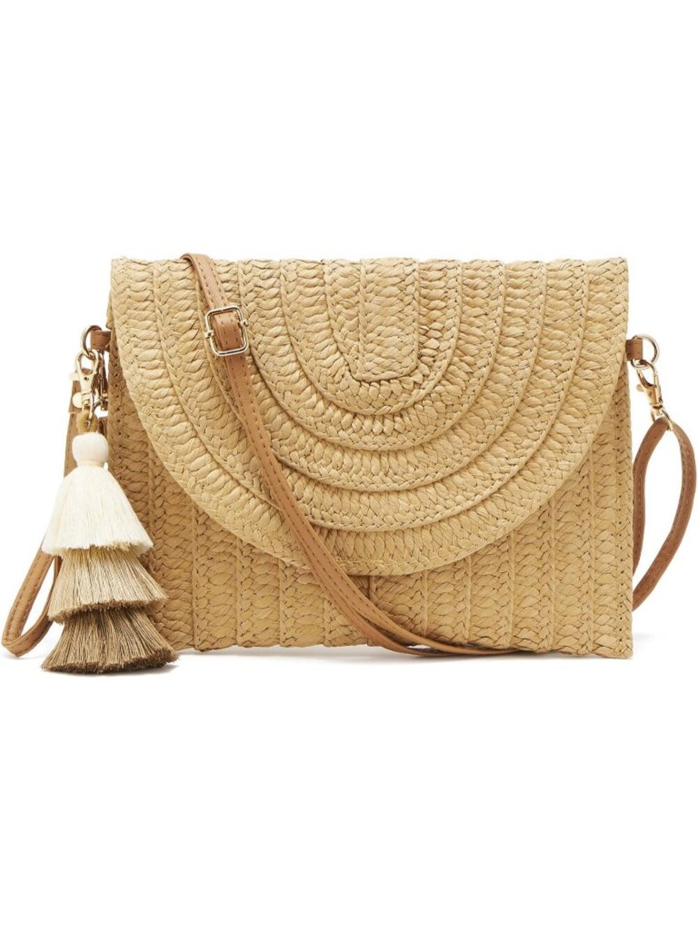 Women's Brown Summer Straw Envelope Clutch Elegant Beach Shoulder Crossbody Bag